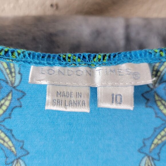 London Times Womens 10 Blue Green Paisley‎ Babydoll Y2K Boho Retro Midi Dress - Picture 2 of 10